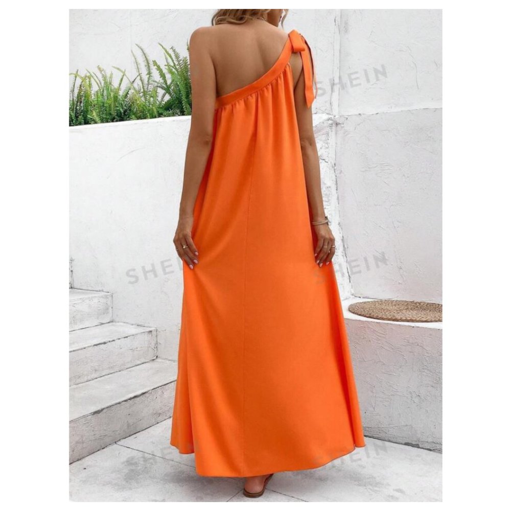 One Shoulder Maxi Sundress Mandarin Orange XL NIB - Picture 3 of 9